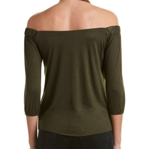 BAILEY 44 ANTHROPOLOGIE ANTHRO Off the Shoulder 3/4 Sleeve Shirt Olive Green Top - Picture 5 of 15